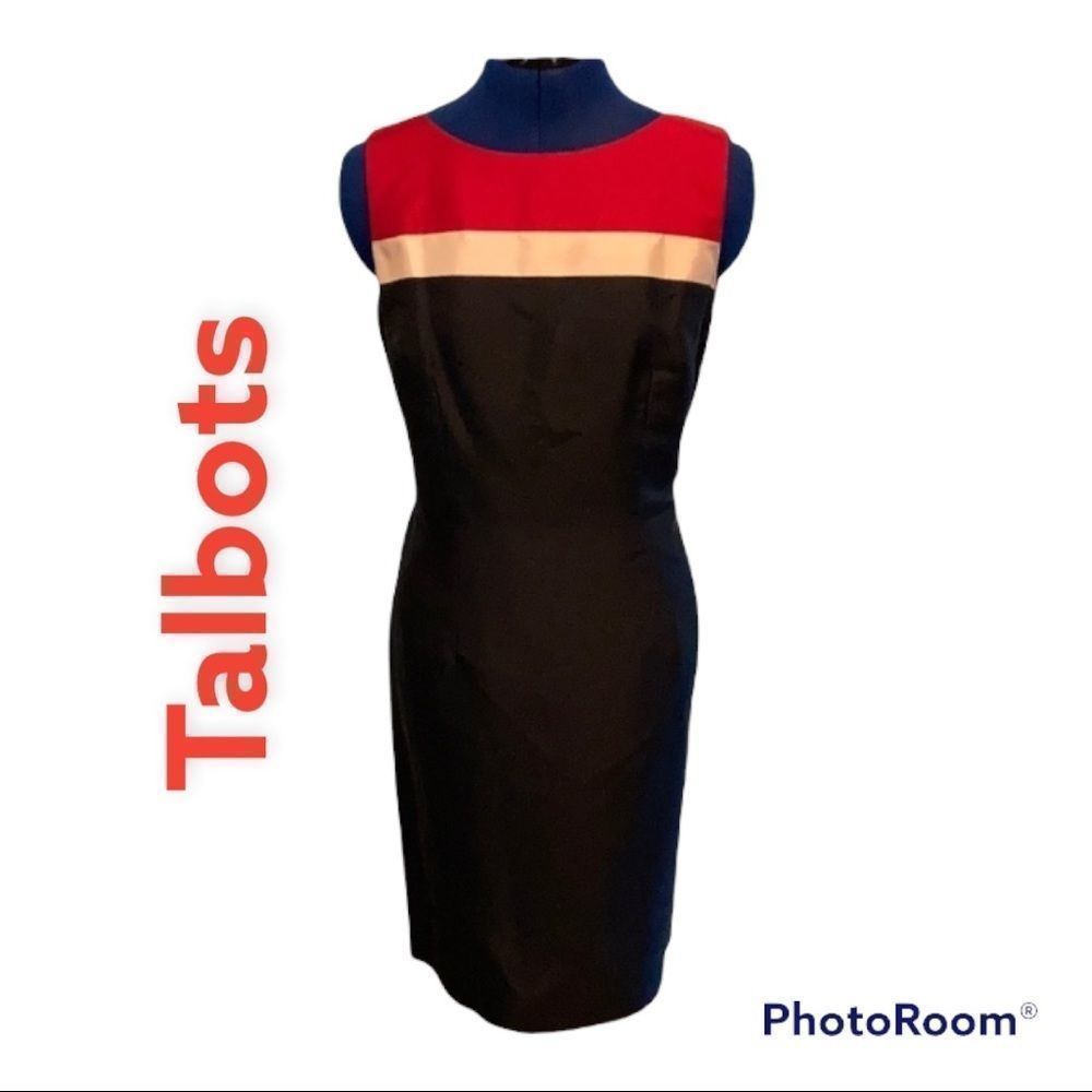 Sz 10 Talbots silk red, white, blue dress